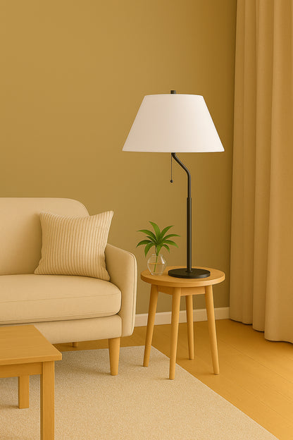 Dainolite 1 Light Matte Black Table Lamp with White Shade