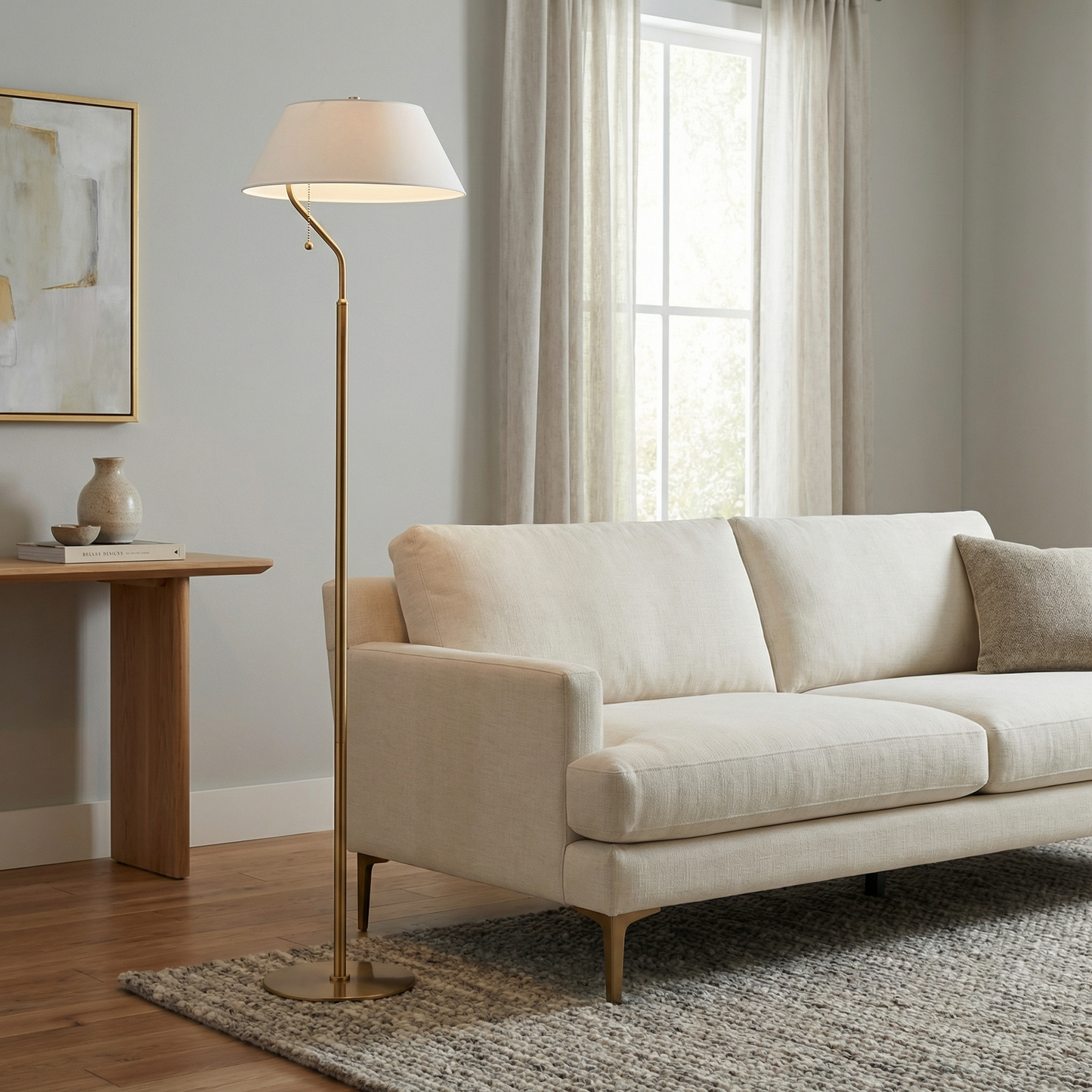 Dainolite 1 Light Aged Brass Floor Lamp with White Shade
