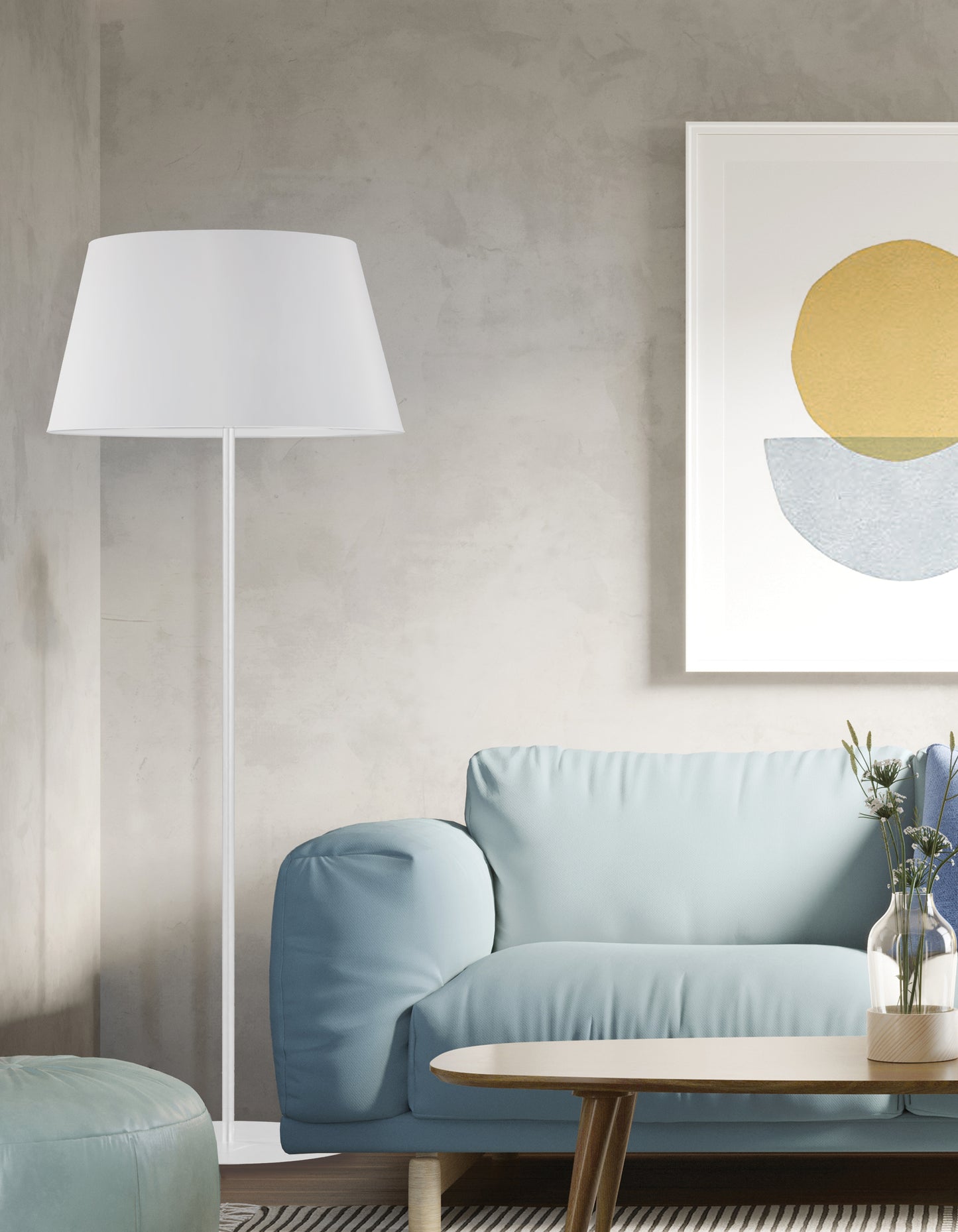 Dainolite 1 Light Incandescent Round Base Floor Lamp Matte White with White Shade