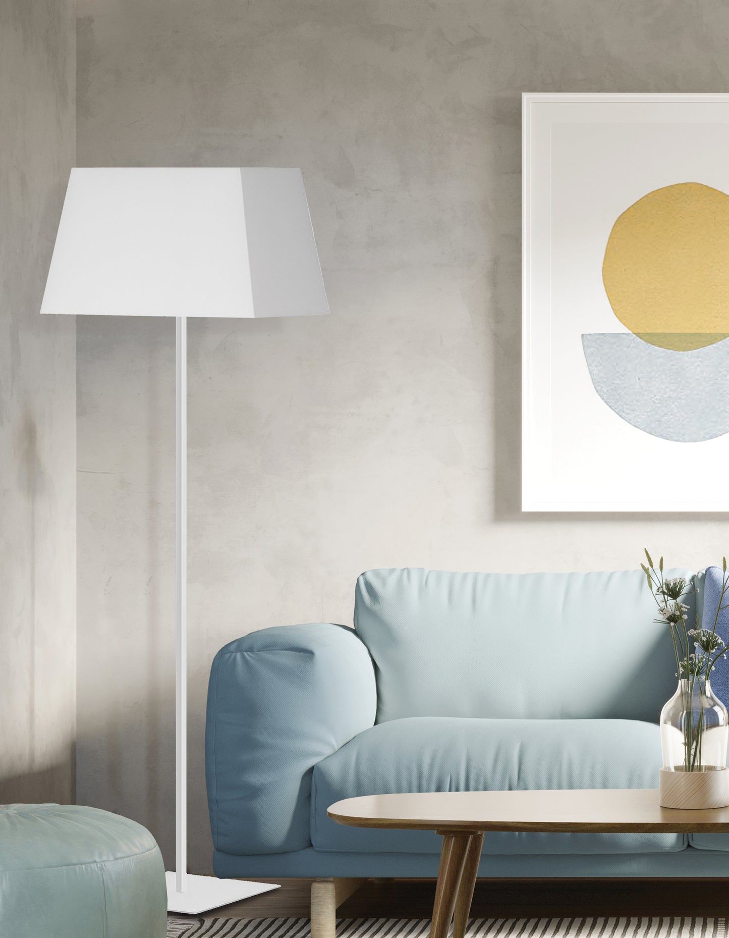 Dainolite 1 Light Incandescent Square Base Floor Lamp Matte White with White Shade