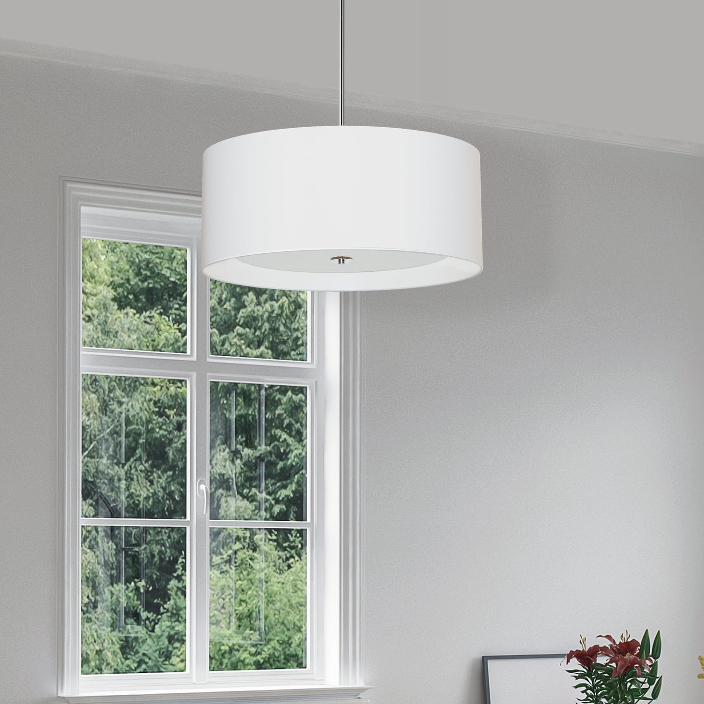 Dainolite 4 Light Helena Pendant Polished Chrome White with White Diffuser