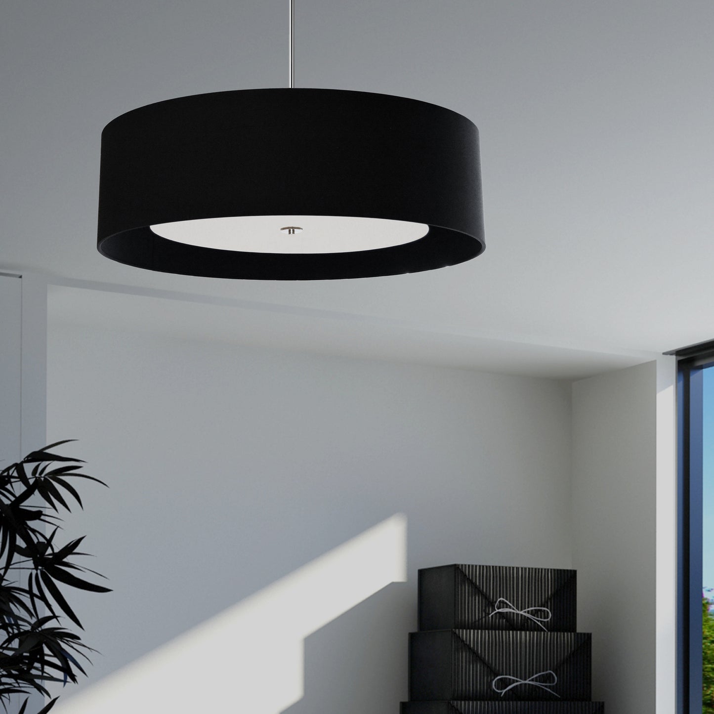 Dainolite 4 Light Helena Pendant Polished Chrome Black with White Diffuser