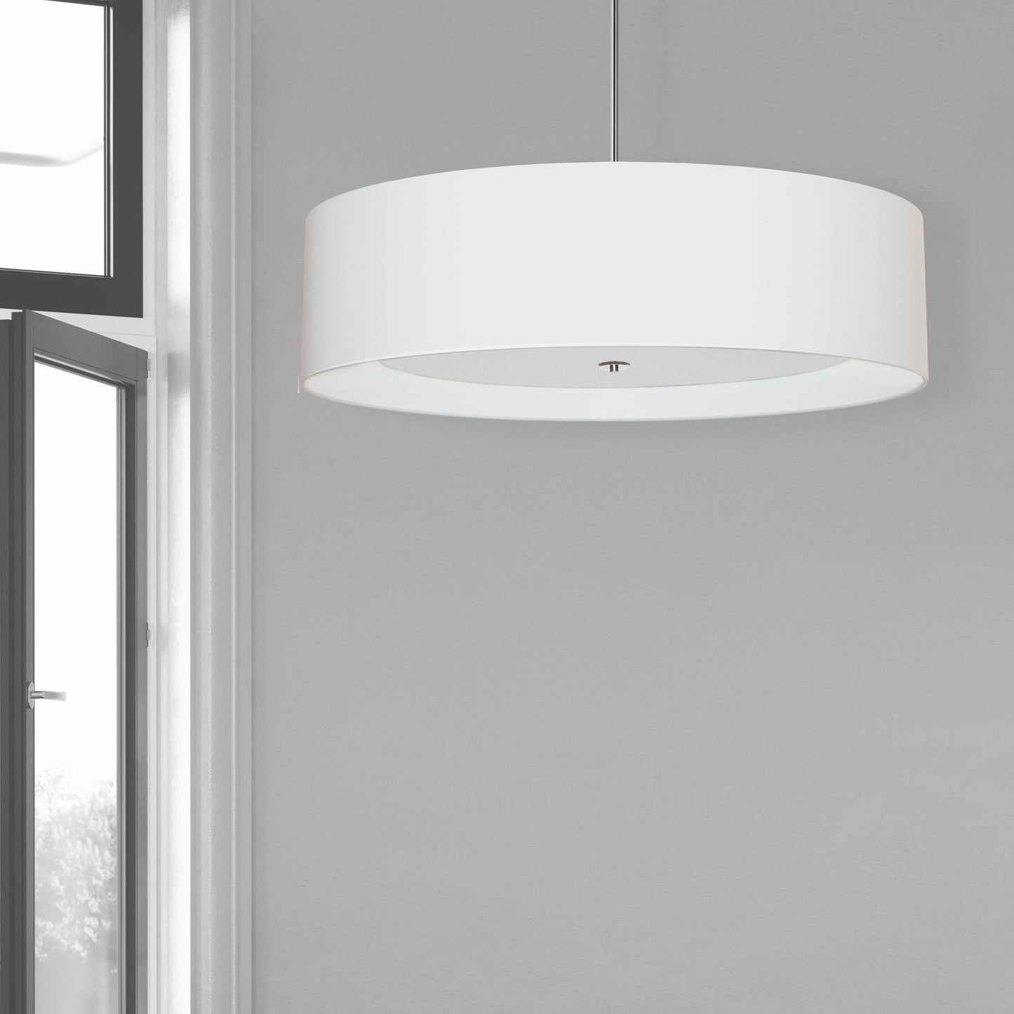 Dainolite 4 Light Polished Chrome Helena Pendant w/ White Shade and White Fabric Diffuser