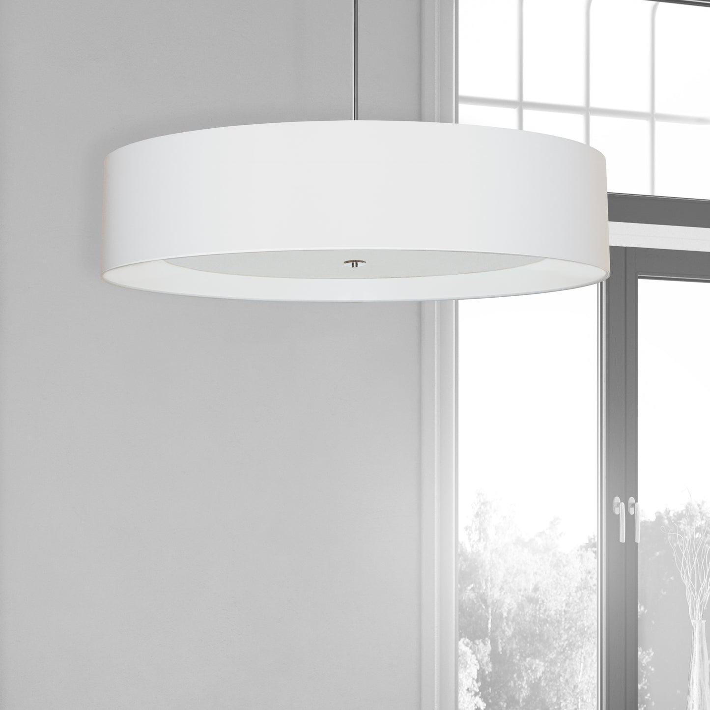 Dainolite 6 Light Polished Chrome Helena Pendant w/ White Shade and White Fabric Diffuser