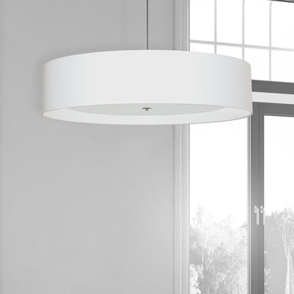 Dainolite 6 Light Polished Chrome Helena Pendant w/ White Shade and White Fabric Diffuser