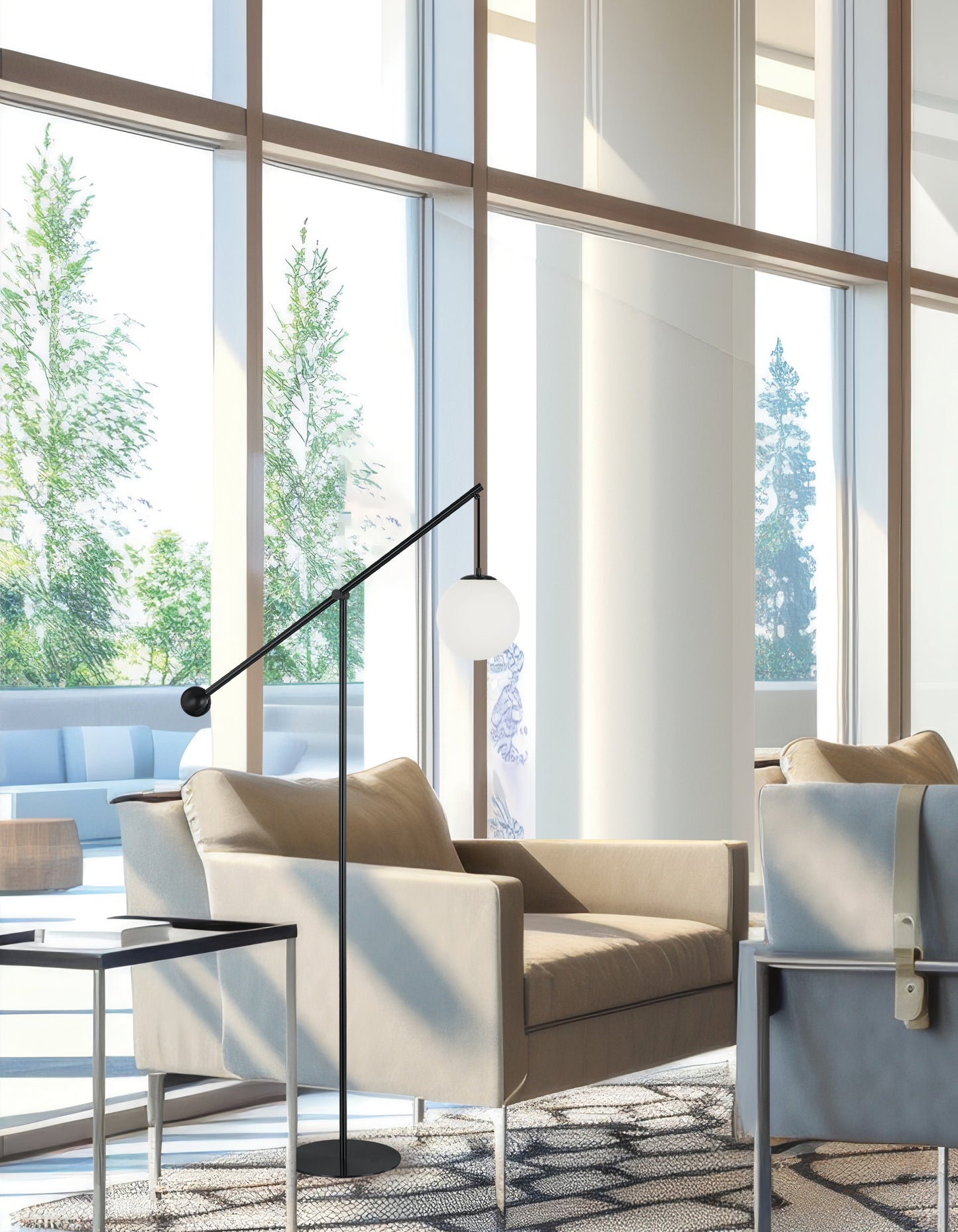 Dainolite 1 Light Incandescent Floor Lamp Matte Black with Opal Glass