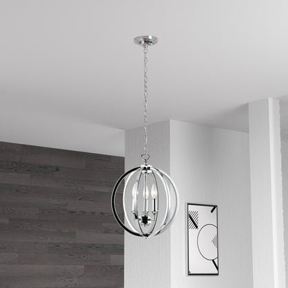 Dainolite 3 Light Chandelier With Crystal Studded Banding, Polished Chrome Finish