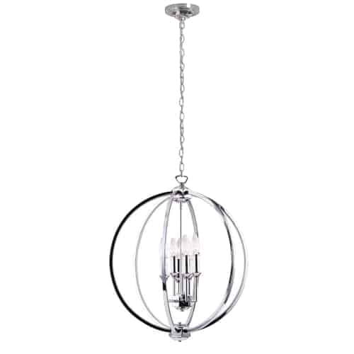 Dainolite KAR-206C-PC 6 Light Chandelier With Crystal Studded Banding, Polished Chrome Finish