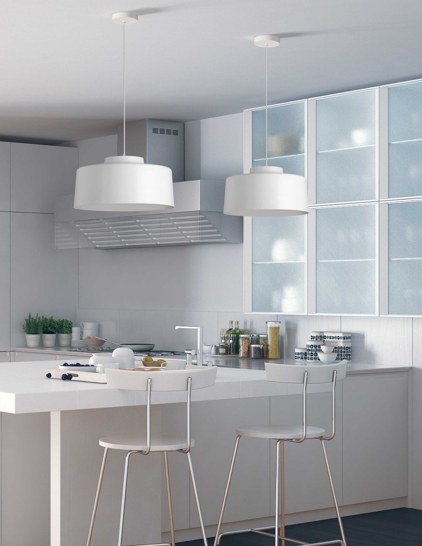 Dainolite 1 Light Metal Pendant, White Finish