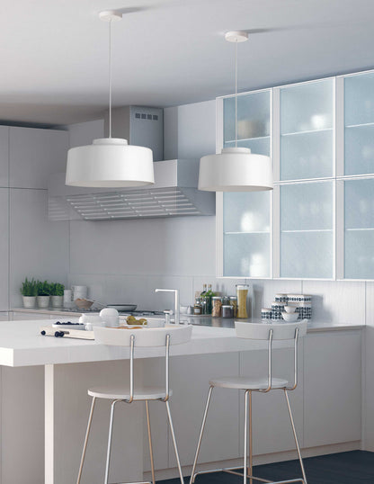 Dainolite 1 Light Metal Pendant, White Finish