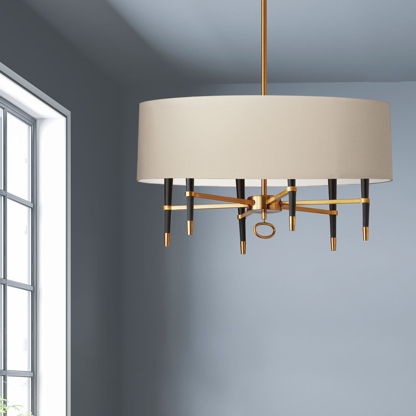 Dainolite 6 Light Incandescent Chandelier, VB w/ Cream Shade