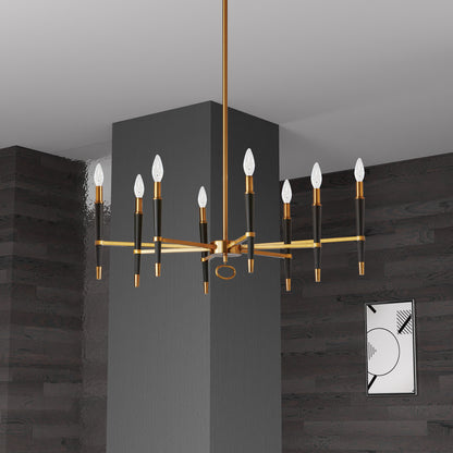 Dainolite 8 Light Incandescent Horizontal Chandelier, Vintage Bronze Finish, Black Shade