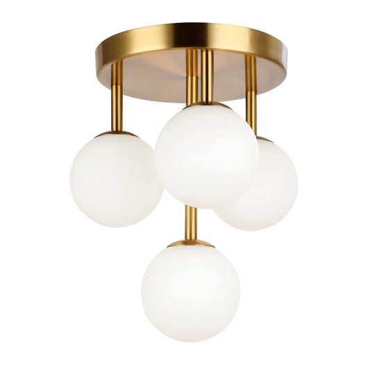 Dainolite MGL-94FH-AGB 4 Light Halogen Flush Mount, Aged Brass w/Opal Glass