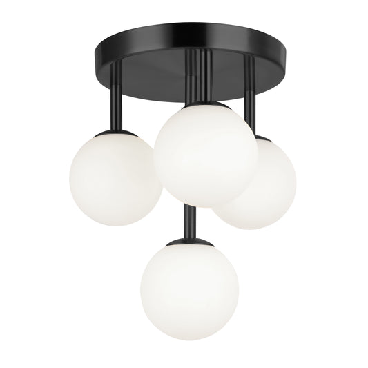 Dainolite MGL-94FH-MB 4 Light Flush Mount, Matte Black with White Opal Glass