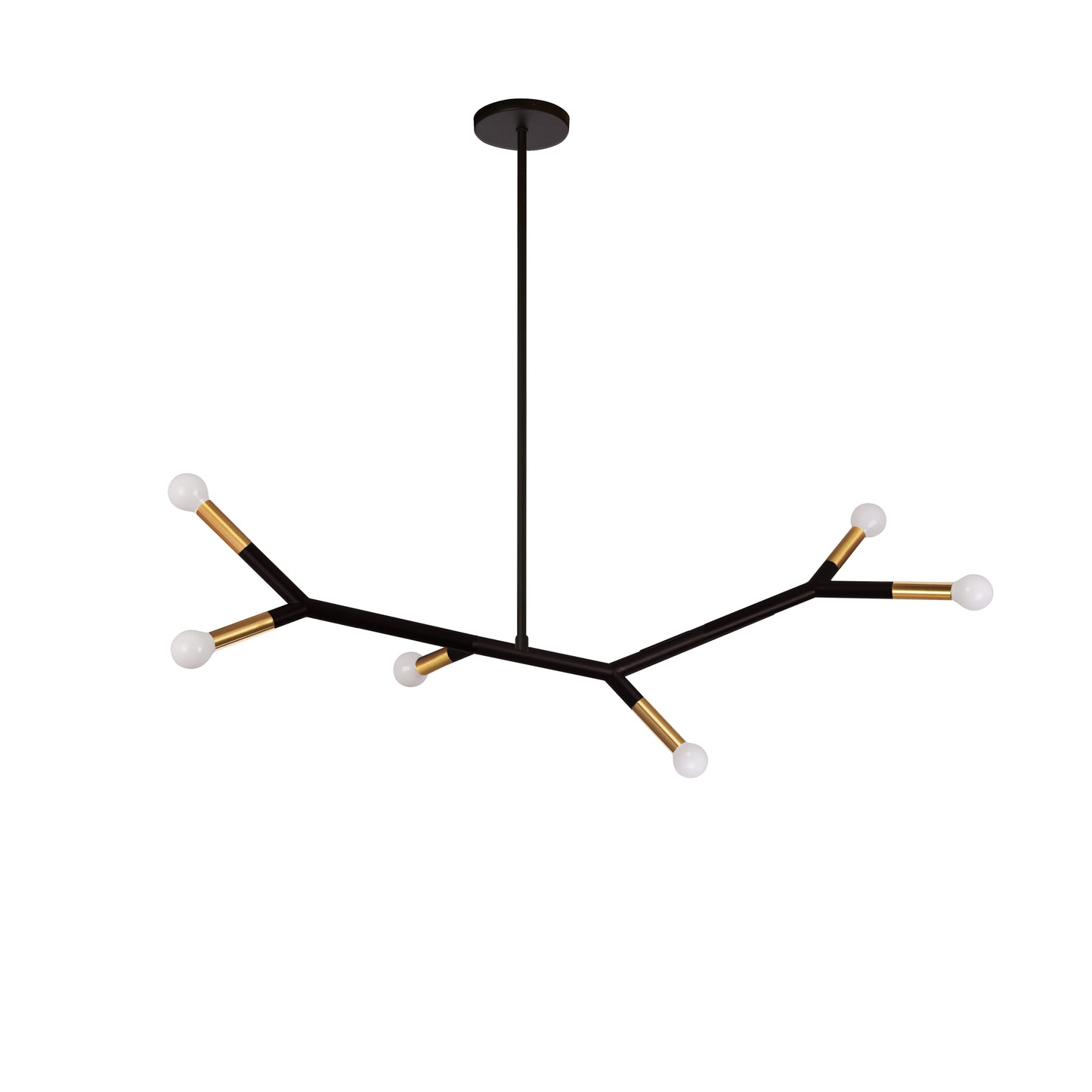 Dainolite 6 Light Horizontal Pendant in Matte Black and Aged Brass