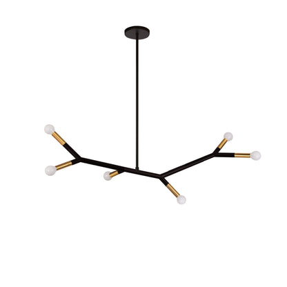 Dainolite 6 Light Horizontal Pendant in Matte Black and Aged Brass
