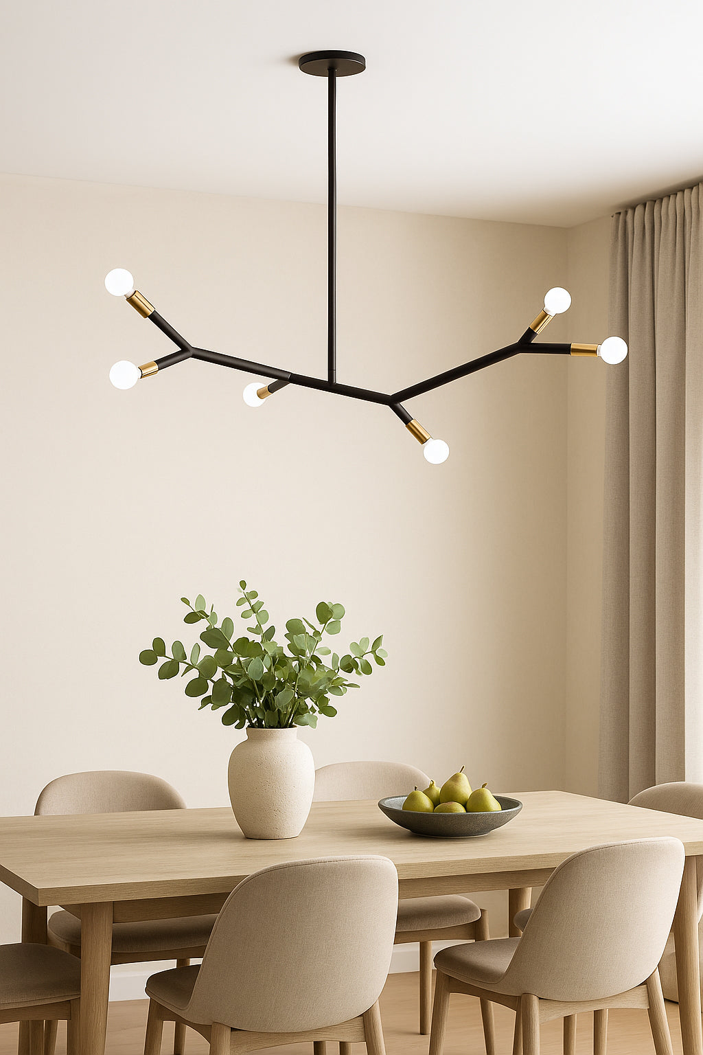 Dainolite 6 Light Horizontal Pendant in Matte Black and Aged Brass