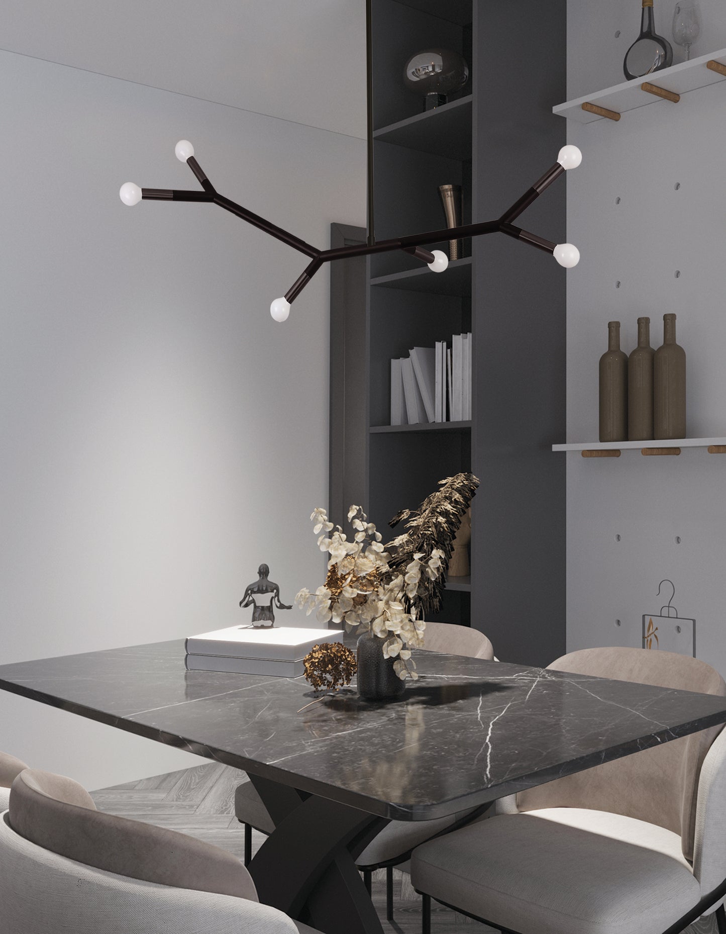 Dainolite 6 Light Horizontal Pendant in Matte Black