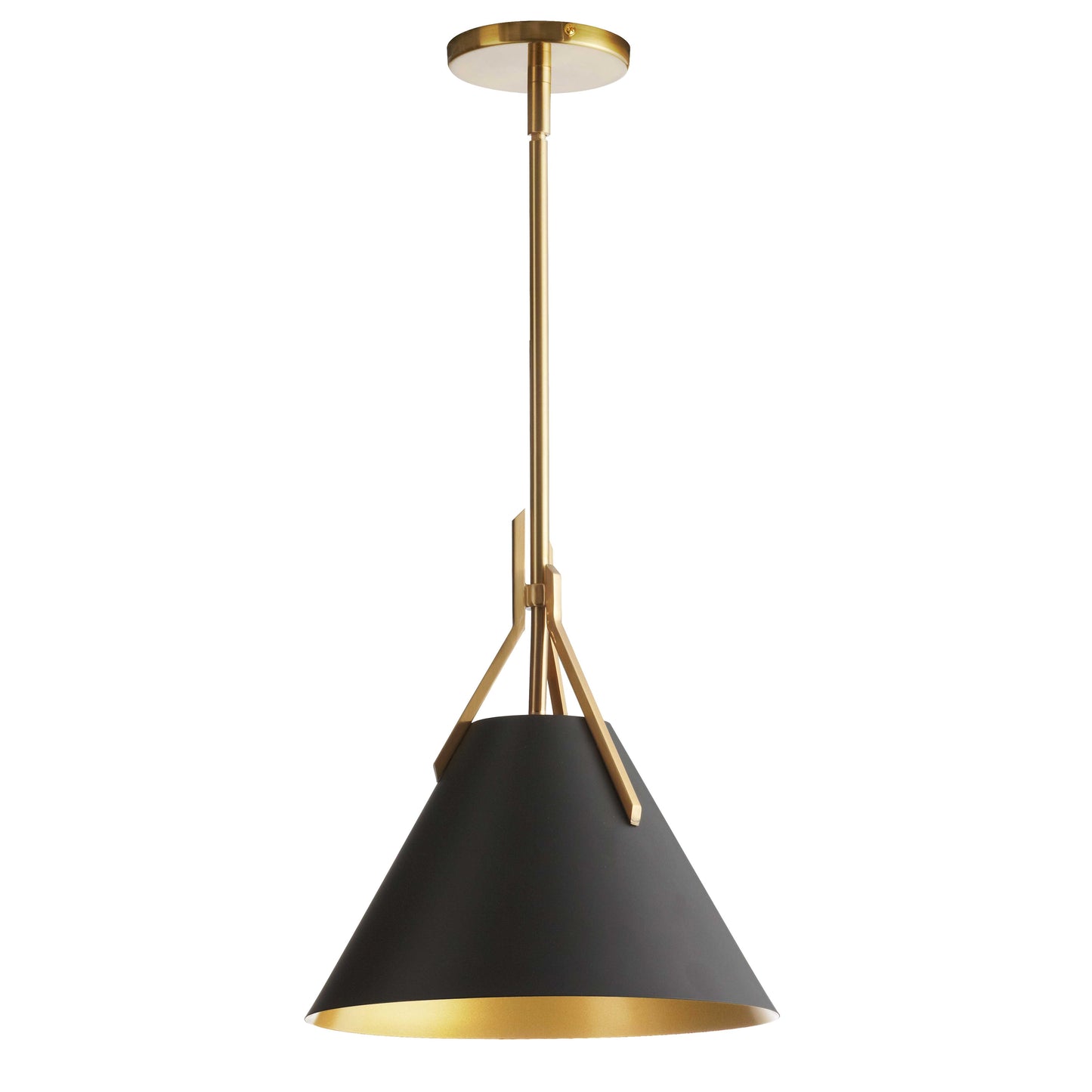 Dainolite 1 Light Incandescent Pendant, Aged Brass with Black Metal Shade
