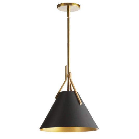 Dainolite 1 Light Incandescent Pendant, Aged Brass with Black Metal Shade