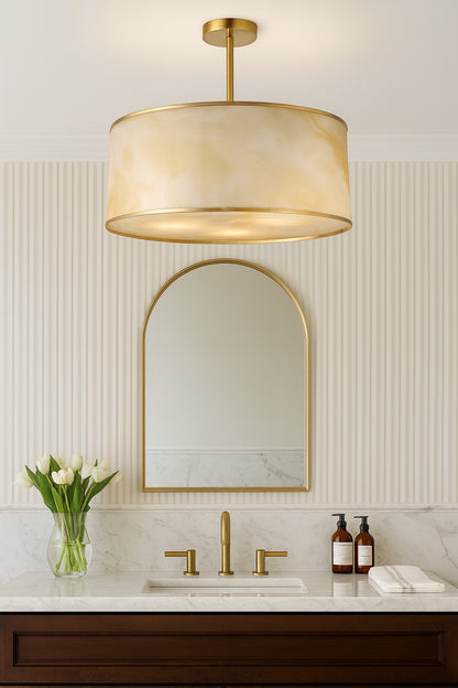 Dainolite 4 Light Incandescent Pendant, Aged Brass w/ Marble Alabaster