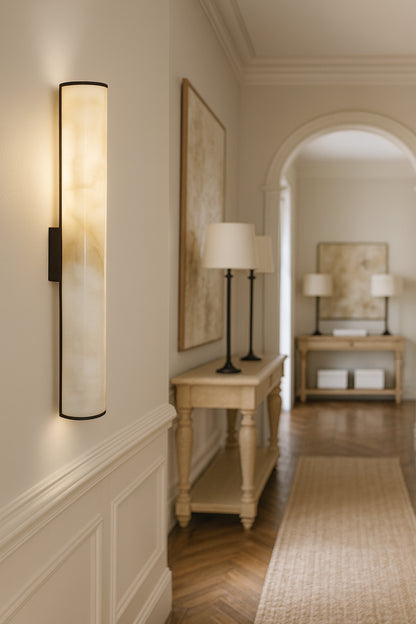 Dainolite 19W Wall Sconce, Matte Black w/ Marble Alabaster Shade