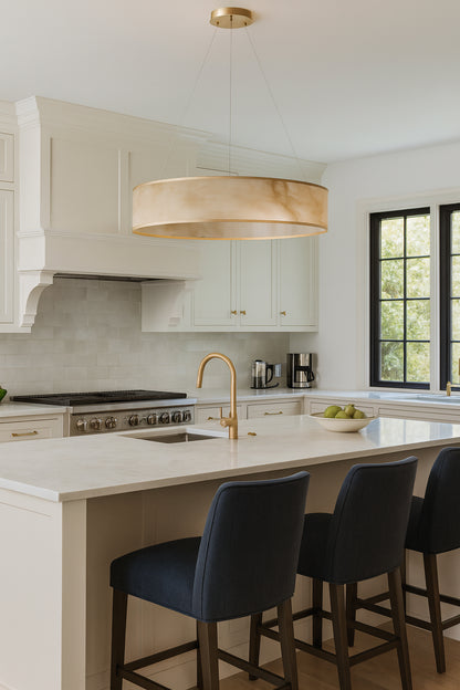 Dainolite 34W Pendant, Aged Brass w/ Marble Alabaster Shade