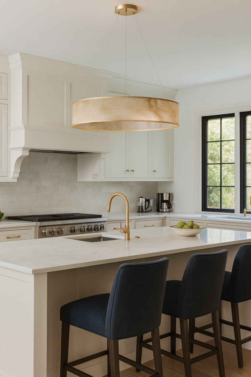 Dainolite 34W Pendant, Aged Brass w/ Marble Alabaster Shade