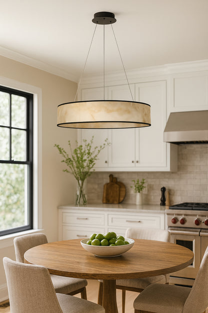Dainolite 34W Pendant, Matte Black w/ Marble Alabaster Shade