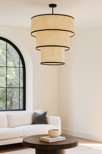 Dainolite 9 Light Incandescent Pendant, Matte Black w/Marble Alabaster Shade