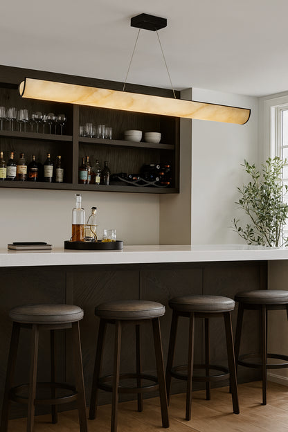Dainolite 30W Horizontal Pendant, Matte Black w/ Marble Alabaster Shade