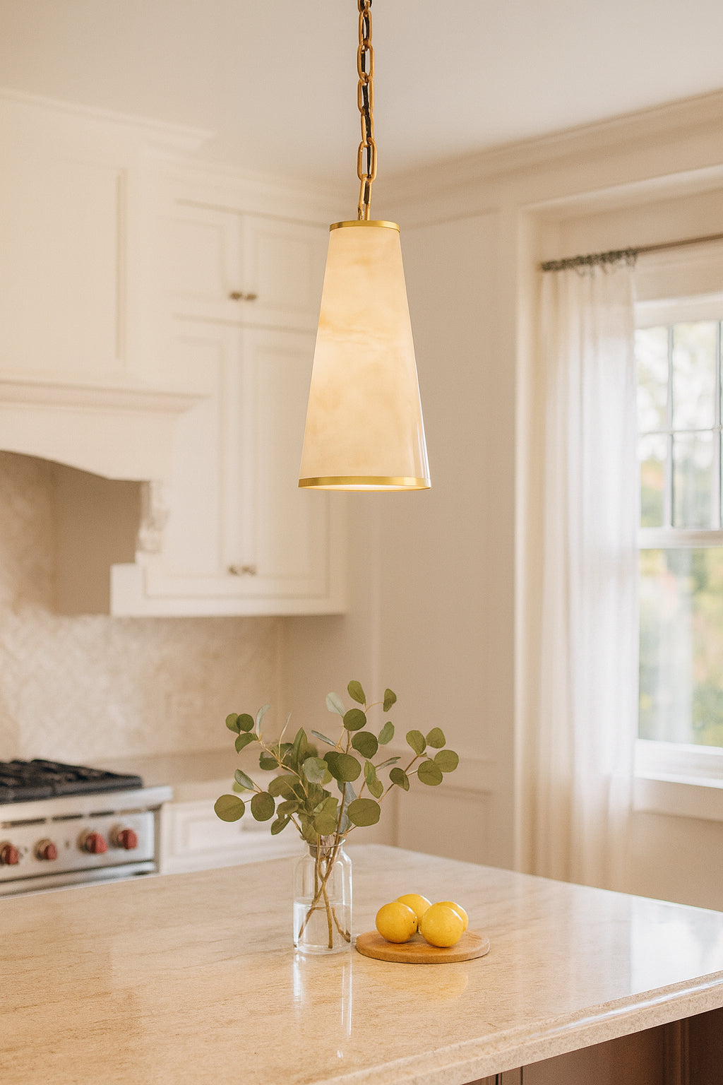 Dainolite 1 Light Incandescent Pendant, Aged Brass w/ Marble Alabaster Shade