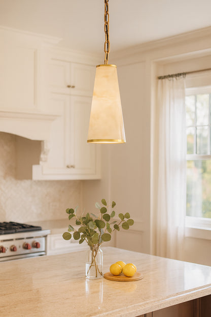 Dainolite 1 Light Incandescent Pendant, Aged Brass w/ Marble Alabaster Shade