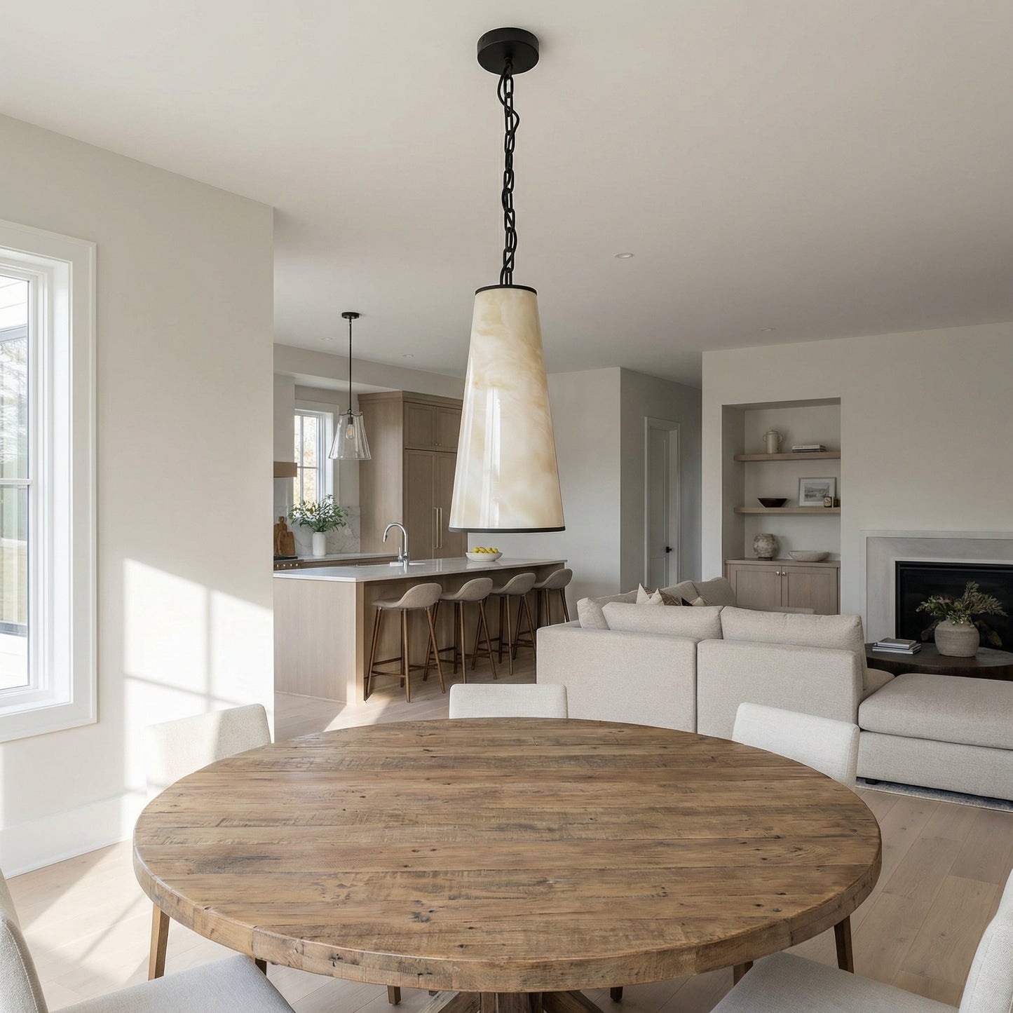 Dainolite 1 Light Incandescent Pendant, Matte Black w/Marble Alabaster Shade