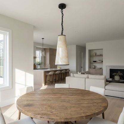 Dainolite 1 Light Incandescent Pendant, Matte Black w/Marble Alabaster Shade