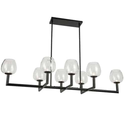 Dainolite 8 Light Incandescent Matte Black Horizontal Chandelier w/ Clear Glass