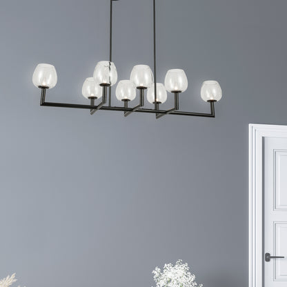 Dainolite 8 Light Incandescent Matte Black Horizontal Chandelier w/ Clear Glass
