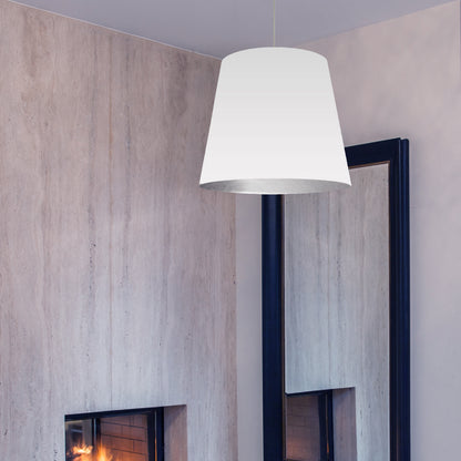 Dainolite 1 Light Tapered Drum Pendant with White on Silver Shade