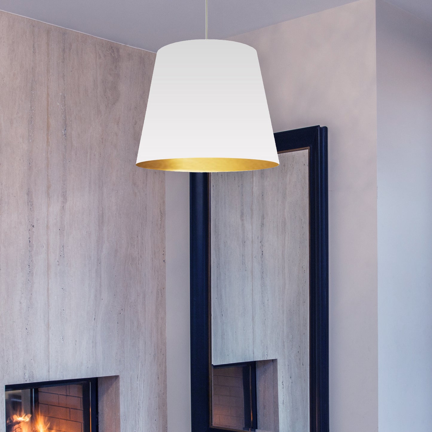 Dainolite 1 Light Tapered Drum Pendant with White on Gold Shade