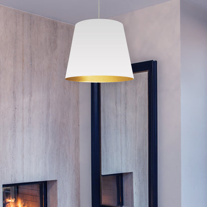 Dainolite 1 Light Tapered Drum Pendant with White on Gold Shade