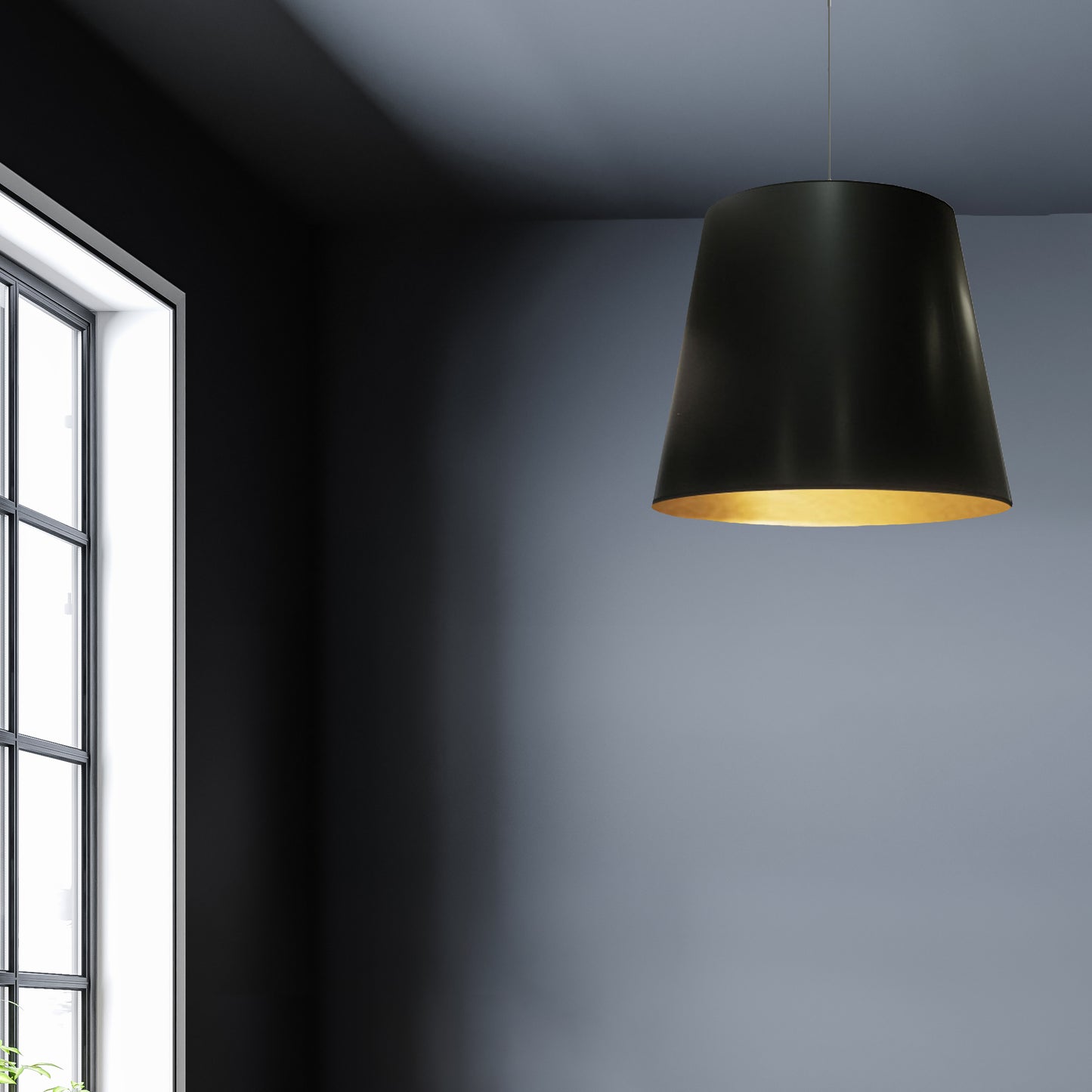 Dainolite 1 Light Tapered Drum Pendant with Black on Gold Shade