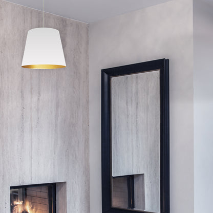 Dainolite 1 Light Tapered Drum Pendant with White on Gold Shade