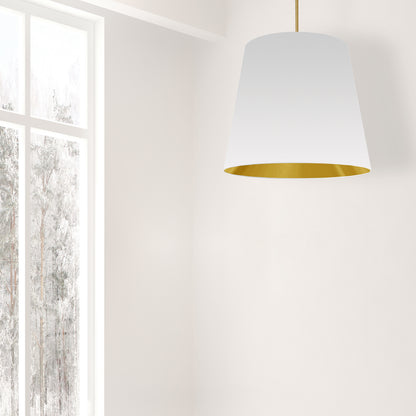 Dainolite 1 Light Oversized Drum Pendant Large White/Gold Shade