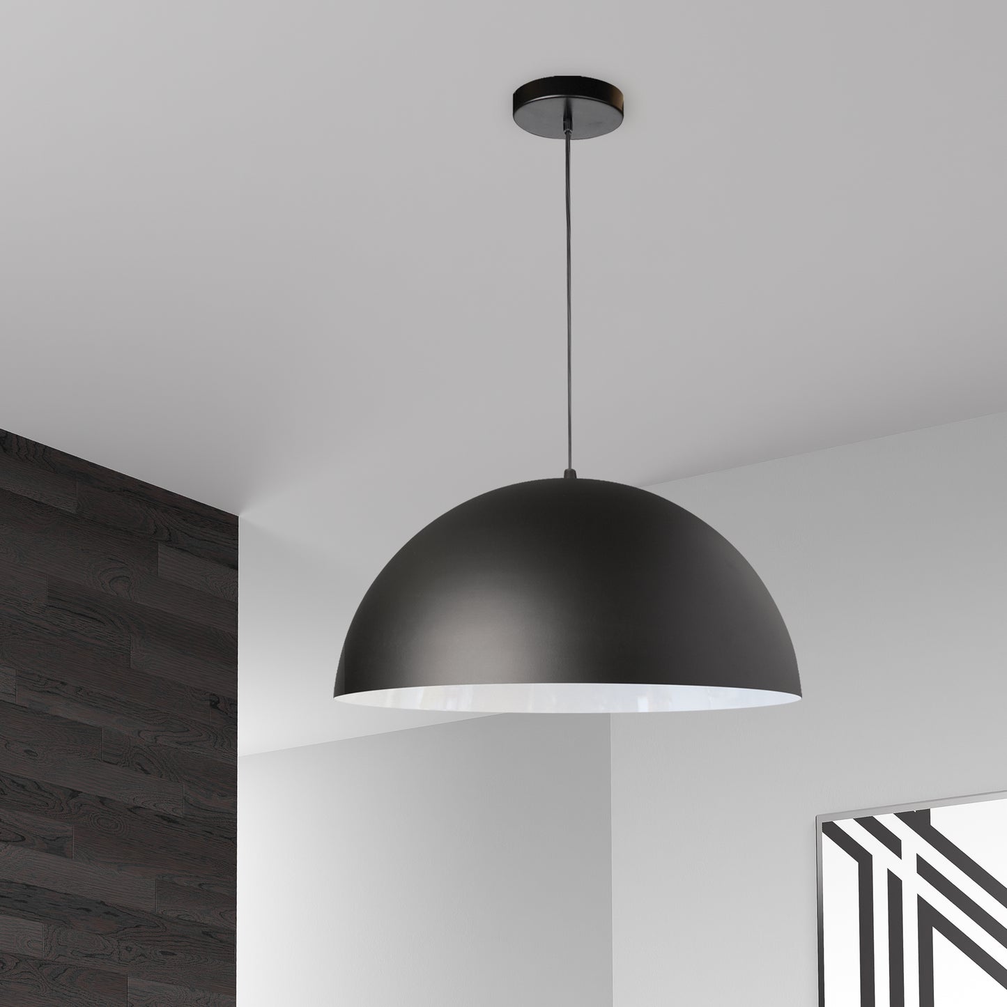 Dainolite 1 Light Incandescent Small Dome Pendant, Matte Black