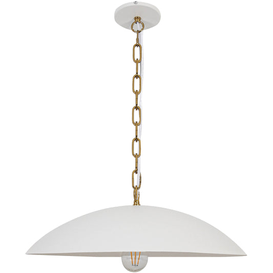 Dainolite 1 Light Pendant in Matte White w/ Aged Brass Chain