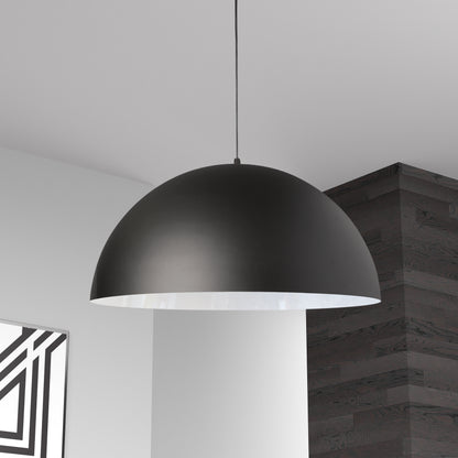 Dainolite 1 Light Incandescent Large Dome Pendant, Matte Black