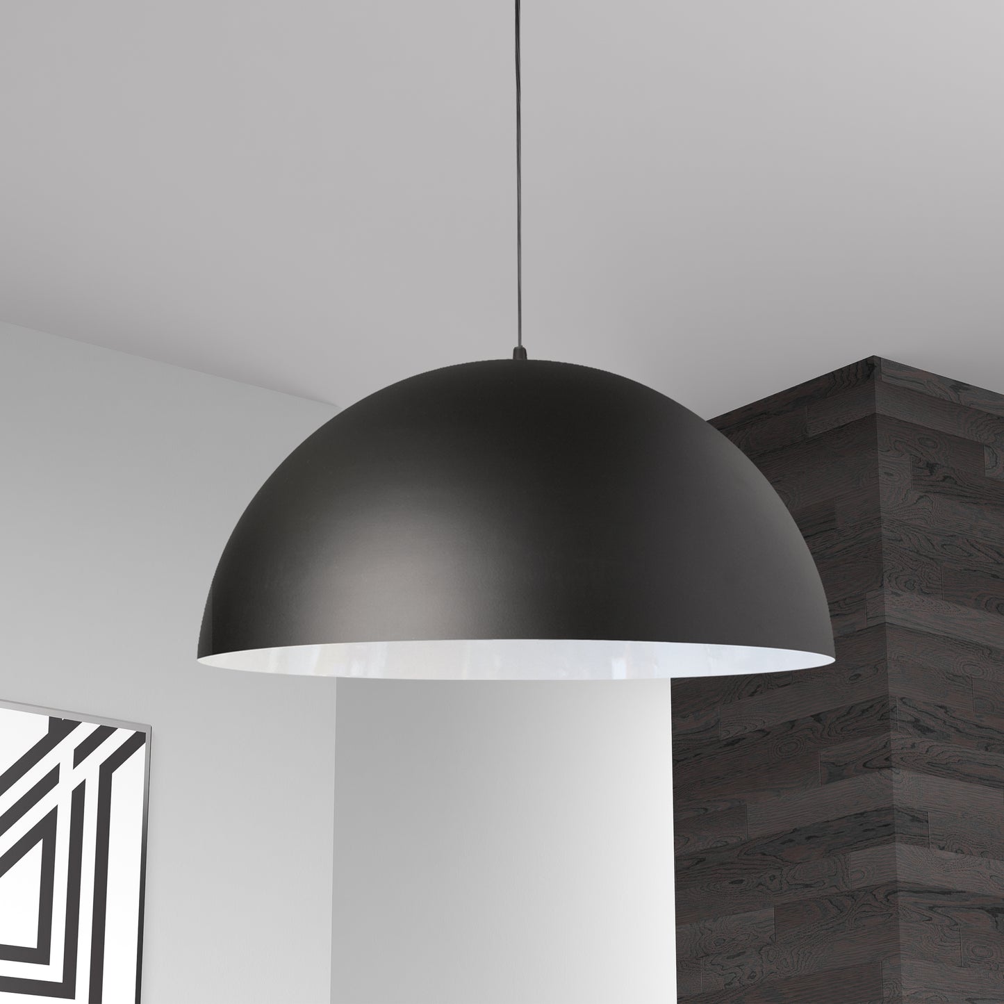 Dainolite 1 Light Incandescent Large Dome Pendant, Matte Black