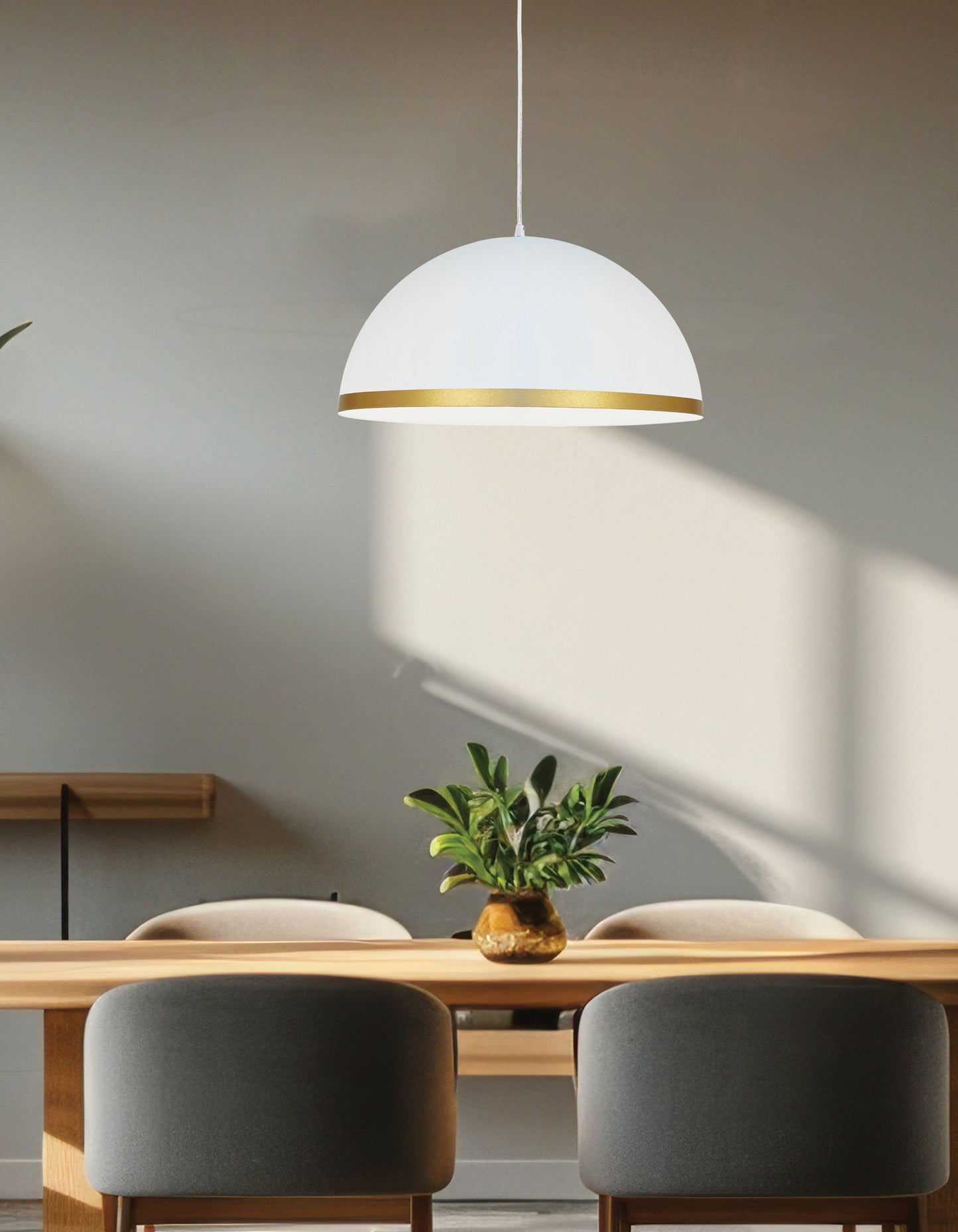 Dainolite 1 Light Incandescent Pendant Matte White with Gold Trim