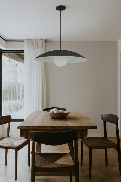 Dainolite 1 Light Pendant, Matte Black w/ Opal Glass
