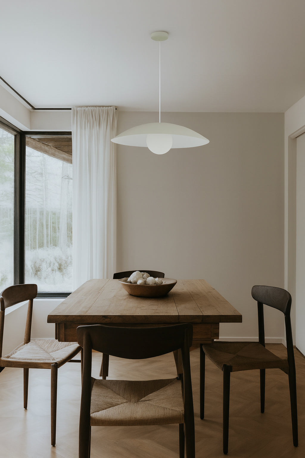 Dainolite 1 Light Pendant, Matte Linen w/ Opal Glass